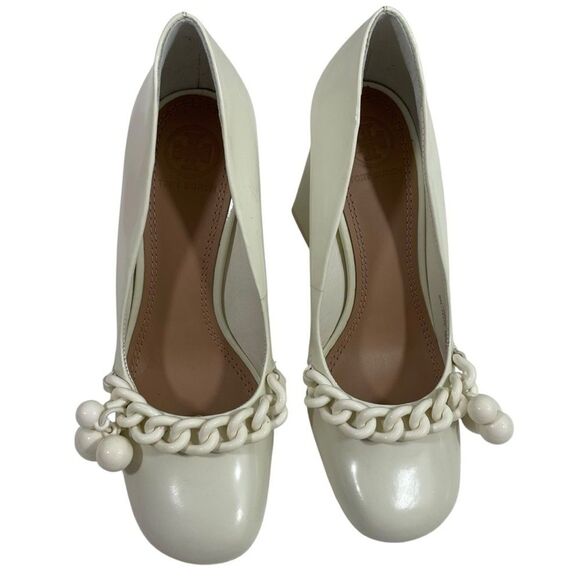NIB TORY BURCH Ivory Addison Pump Box Calf Heels Women’s Sz 5.5 Shoes NEW 44916 - Picture 3 of 13